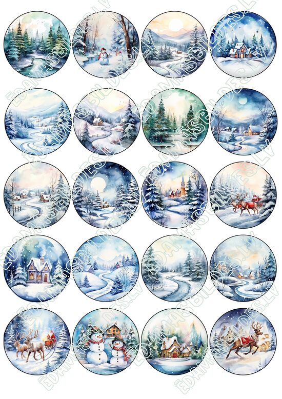 Cukura papīrs ar apdruku "Ziemassvētki Nr 3 ", aplīši 5 cm